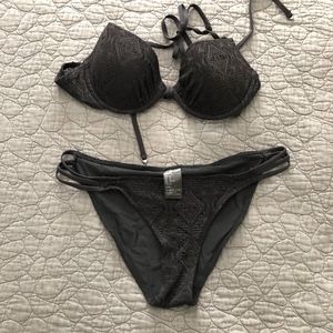 Black Crochet style two piece swim suit